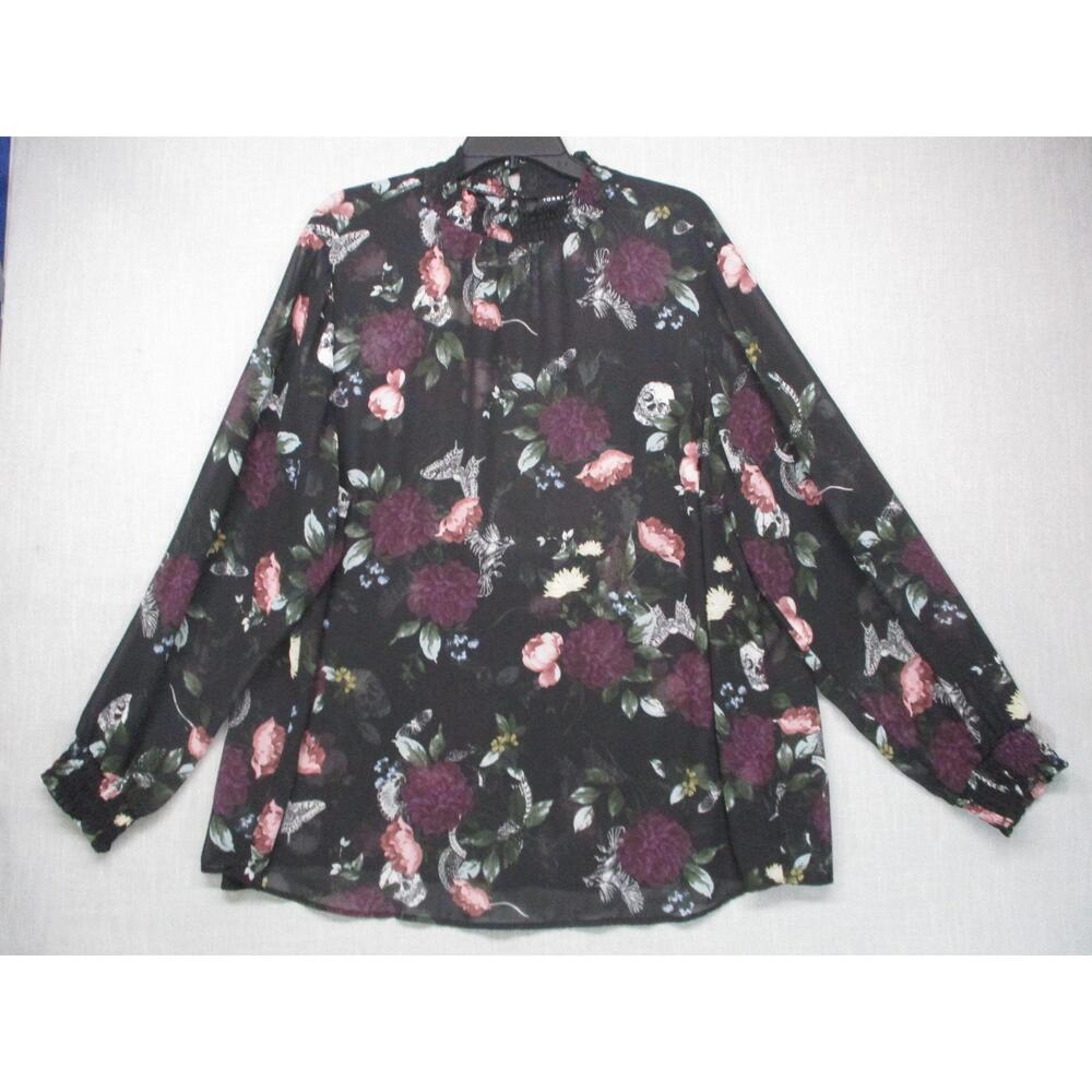 Torrid Black Romantic Feminine Boho Floral Sheer Blouse Womens Size 3